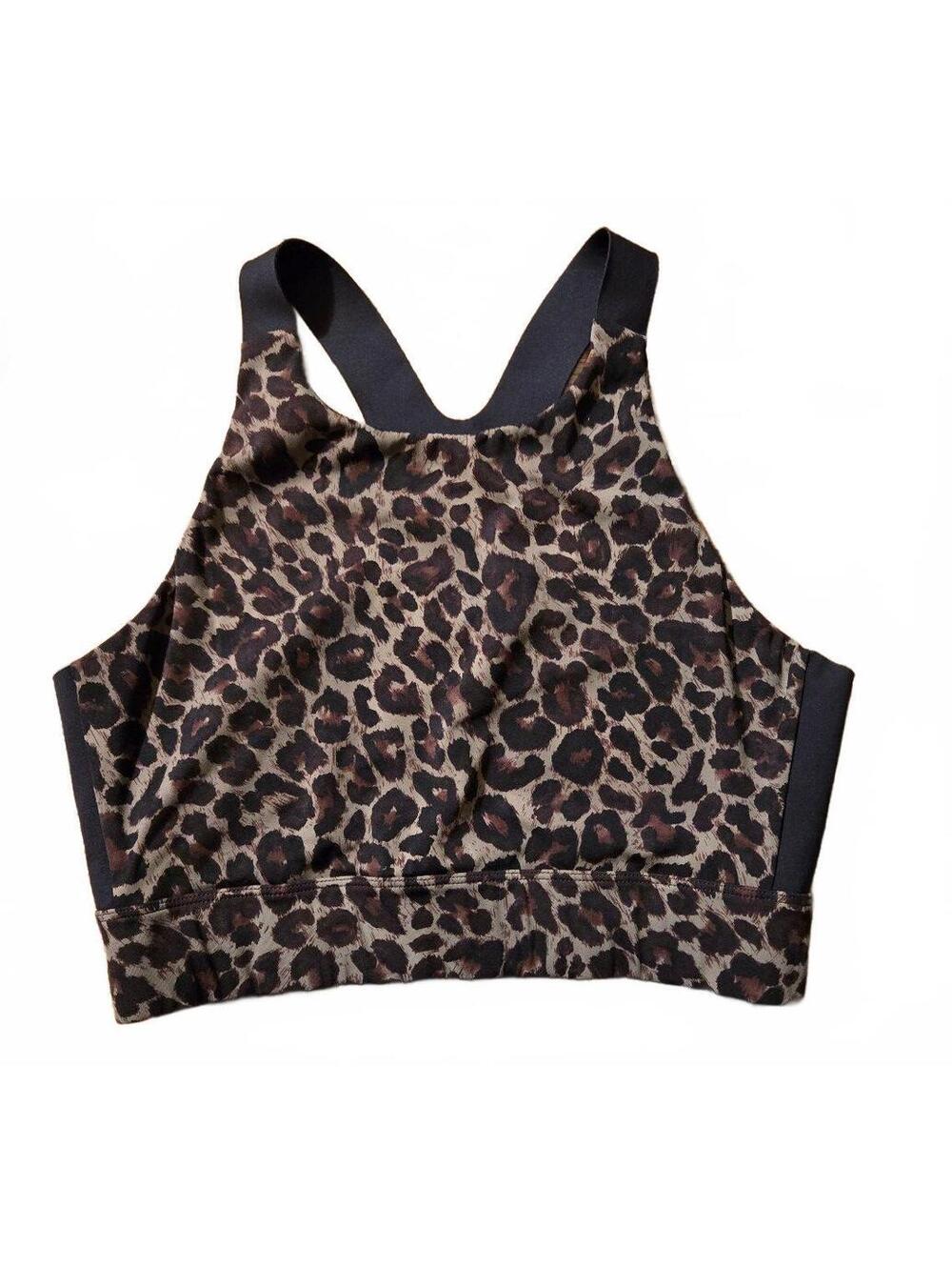 Varley Leopard Print High Neck Sports Bra Medium Activewear Athleisure Gym Crop